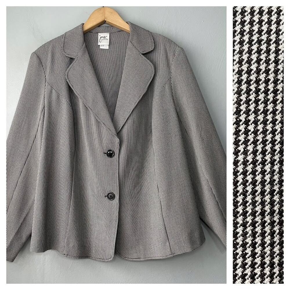 JMS Jacket Plus Size 16W Black White Houndstooth Blazer Academia Office Heritage